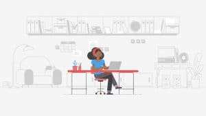 Ilustrație: o antreprenoare lucrează la laptop, în biroul ei